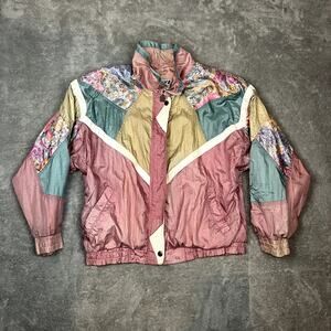 VTG 90's Womens S Windbreaker Pastel Pink Retro Golden Girls Shoulder Pads